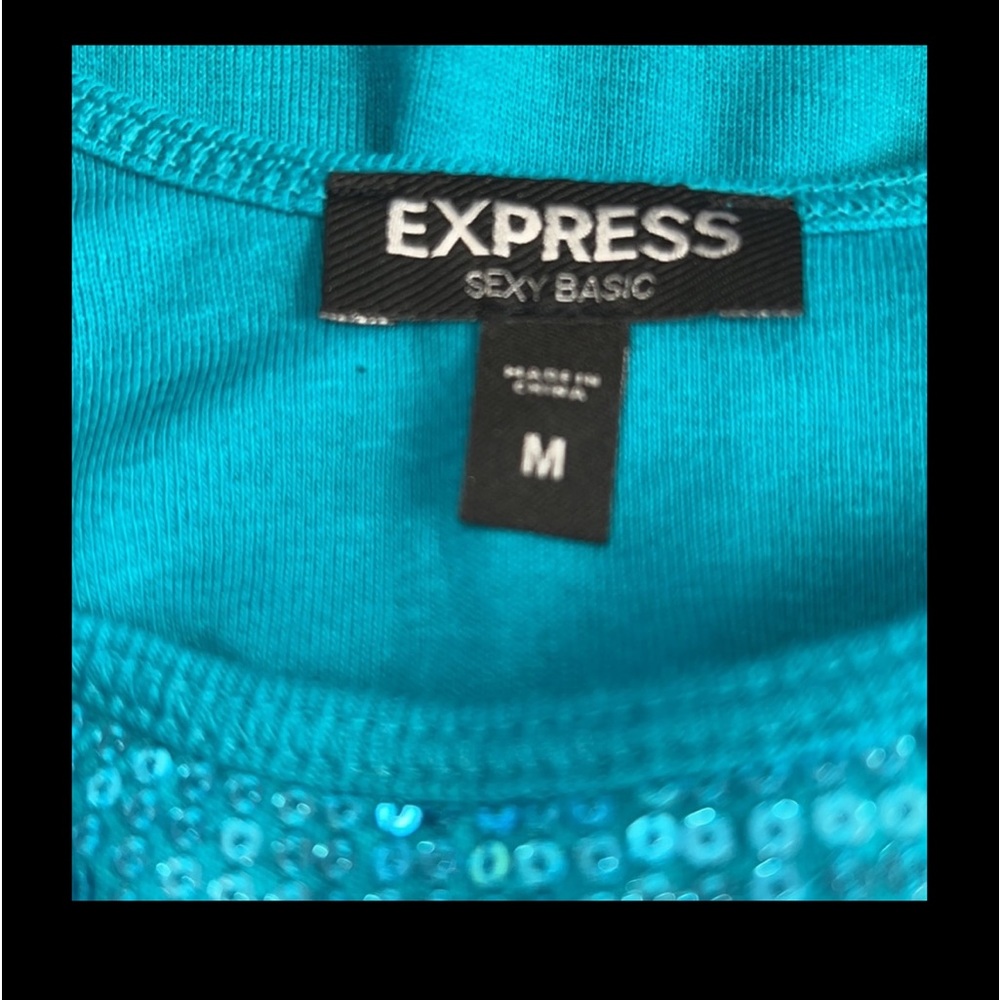 Express Sequined Tank Top Teal Size Medium - Picture 6 of 7